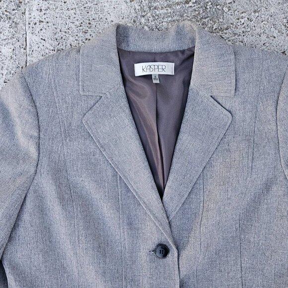 Kasper Women Blazer Two Button Long Sleeve Gray Coat Jacket Size 16 - Picture 4 of 9